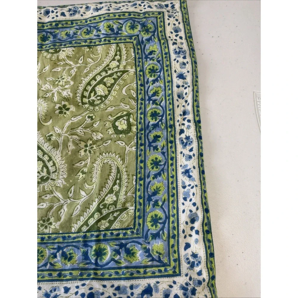 Pottery Barn Paisley Blue Yellow Green Cotton 20x20 Boho Decorative Pillow Cover